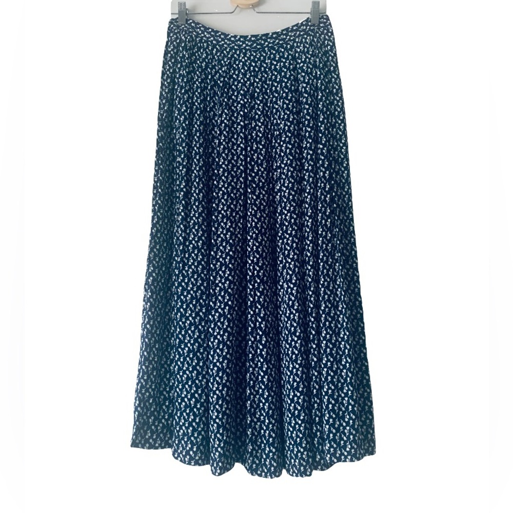Vtg Talbots Printed Maxi Skirt Women Sz 10 Navy White Cottagecore Boho Festival